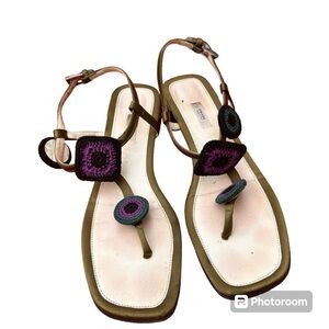 Prada Crochet Strappy Flat Sandals Sz 41